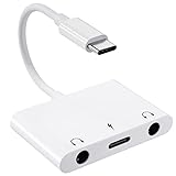USB C Headphone Adapter for i-Pad Pro, TypeC to Dual 3.5mm Audio Splitter with PD 3.0 Fast Charging for i-Pad Pro, Samsung Galaxy, Pixel, HTC, Huawei.