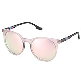 SOJOS Oversized Round Polarized Sports Sunglasses for Women Men, Ultralight TR90 Frame Sport Sunglasses SJ2092 with Matte Crystal Greyish Pink Frame/Pink Mirrored Lens