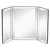 Hamilton Hills 21x30 inch Silver Trifold Mirror | Full Length Beveled Edges 3 Way Mirror Hangable on Wall | Tall Makeup Mirror with Hinges for Folding | Table Top, Dressing & Bathroom Vanity Mirror