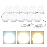 Consciot LED Vanity Lights For Mirror, Hollywood Style Vanity Lights With 10 Dimmable Bulbs, Adjustable Color & Brightness, USB Cable, Mirror Lights Stick on for Makeup Table Dressing Room, White
