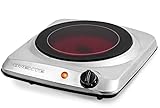 OVENTE Electric Single Infrared Burner 7 Inch Ceramic Glass Hot Plate Cooktop with 5 Level Temperature Control & Easy to Clean Stainless Steel Base, Compact Stove for Home Dorm Office, Silver BGI101S