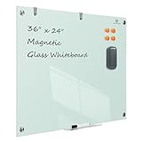 TSJ OFFICE Glass Dry-Erase Board - 36 x 24 Inches Wall Mounted Glass Magnetic Whiteboard, Large Frameless Glass White Board for Office, Home & School