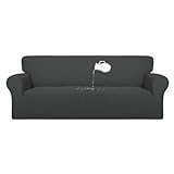 PureFit 100% Dual Waterproof Couch Cover Slipcovers for Couches and Sofas - Stretch Non Slip Fleece Sofa Covers Washable, Leakproof Furniture Protector for Kids, Pets, Dog (Sofa, Dark Gray)