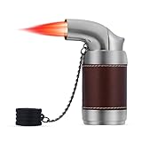 Ambrogio.L Quad Torch Lighter Tabletop Refillable Butane Gas Red Flame Cigar Tobacco Lighter with Cigar Punch,Dark Red