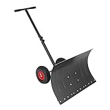 TUFFIOM Snow Shovel for Driveway,29' Metal Snow Plow Shovel for Snow Removal, Snow Pusher with Wheels Ergonomic Angle & Height Adjustable, Wheeled Snow Shovel Clear Plow Heavy Duty for Garden Pavement