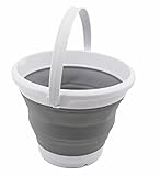 SAMMART 5.5L (1.4 Gallon) Collapsible Plastic Bucket - Foldable Round Tub - Portable Fishing Water Pail - Space Saving Outdoor Waterpot. (White/Grey, 1)