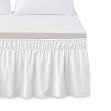 Elegant Comfort Luxurious Wrap Around Elastic Solid Ruffled Bed Skirt, with 16 Inch Tailored Drop - Easy Fit, Premium Quality Wrinkle and Fade Resistant - King/Queen, White