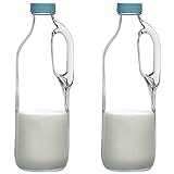 2 Pc 47oz Clear Glass Pitchers with Handles and Lids - Airtight Refrigerator Water Juice Jugs for Kitchen