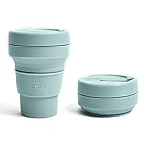 STOJO Collapsible Travel Cup - Aquamarine, 12oz / 355ml - Reusable To-Go Pocket Size Silicone Cup for Hot and Cold Drinks - Perfect for Camping and Hiking - Microwave & Dishwasher Safe