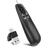Powerpoint Presenter Remote 2 in 1 USB Type C Plug&Play Wireless Presentation Clicker with Red Laser Pointer, 2.4GHz Long Range PPT Presentation Clicker Slide Advancer for Mac/Computer/Google Slides