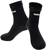 IREENUO Neoprene Diving Socks, 3mm Ultra Premium Water Fin Socks, Snorkeling Socks with Adjustment Straps for Beach Swimming Boarding and Water Sports - L