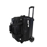 Elite Deluxe 2 Ball Bowling Bag with 5' smooth wheels, Large Accessory pocket - Separate Compartment holds 1 pair of shoes up to US size 15 men - 36' extendable handle double roller (Black)