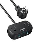 Anker USB Power Strip, Small Power Strip with 2 Outlets and 2 USB-A Charger, 5ft Extension Cord, Safety System for Desktop Charging, for Cruise Ship,Travel Accessories, Desk, and Home Office(Black)
