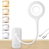 CUHIOY Clip on Reading Light, 5 Colors 5 Brightness Bed Light for Headboard, Battery Rechargeable Flexible Neck Desk Lamp with Strong Clamp, Eye Protect LED Book Lights at Night for Kids Bunk Bed