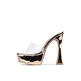 Cape Robbin Yeti Clear Sexy High Heels for Women, Transparent Platform Booties with Open Toe - Rose Gold Size 11