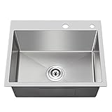 MENATT 20-inch Drop in Kitchen Sink, SUS304 Stainless Steel Top-Mount Handmade Kitchen rv Sink, Single Bowl Sink with Basket Strainer, 20'*16'*9' (Brushed)