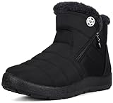 Eagsouni Snow Boots Womens Winter Ankle Boots Ladies Warm Fur Lined Booties Thickening Shoes Zip Flat Sneakers Outdoor Booties High Top Black, US 11, 43 EU