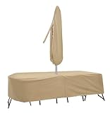 Protective Covers Weatherproof Patio Table and Chair Set Cover, 80 Inch x 96, Inch Oval/RectangleTable, Tan - 1151-TN