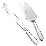 Cake Cutting Set for Wedding, Elegant Cake Knife and Server Set with Thickened Stainless Steel and Rounded Edges, Cake Cutter and Pie Spatula for Birthday Anniversary Christmas Gift Set of 2, Silver