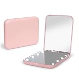 Kintion Pocket Mirror, 1X/3X Magnification LED Compact Travel Makeup Mirror, Compact Mirror with Light, Purse Mirror, 2-Sided, Portable, Folding, Handheld, Small Lighted Compact Mirror for Gift, Pink