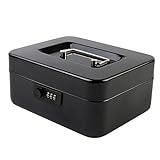 KYODOLED Medium Metal Cash Box with Combination Lock Safe and Money Tray for Security 7.87'x 6.30'x 3.54' Black