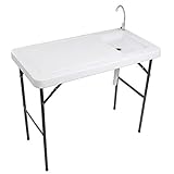 VINGLI Outdoor Folding Fish and Game Cleaning Table w/Sink| Portable & Durable, Standard Garden Connection, Upgraded Drainage Hose, Stainless Steel Faucet (Classic)