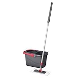 Rubbermaid Microfiber Flat Spin Mopping Floor Care System with Wringer Bucket (2104526), Red