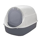Hooded Cat Litter Tray, Kitty Litter Pan Splash Proof Easy to Clean Open Top Sturdy Detachable with Lid Cat Large, Kitten Toilet, Gray