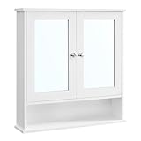 VASAGLE Bathroom Cabinet with Mirror, Wall Cabinet with 2 Mirrored Doors, Adjustable Shelf, Open Compartment, Wall-Mounted, 5.1 x 22.2 x 23 Inches, White ULHC002