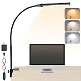 ShineTech LED Desk lamp with Clamp, Eye-Caring Clip Lights for Home Office, 3 Colors Full Brightness, Flexible Gooseneck USB Adapter Table Lamp, Black