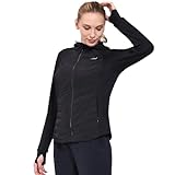 BALEAF Women's Insulated Running Puffer Jackets Hybrid Down Jacket Hiking Stretch Zip Pockets Fleece with Hoodie Cold Weather Black M