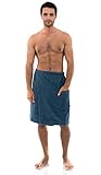 TowelSelections Men's Wrap Adjustable Cotton Terry Shower Bath Gym Cover Up with Snaps Small/Large Stellar Blue