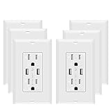 SZICT USB Outlet Receptacle, UL-listed 4.2A TR Ultra-fast USB Charging Receptacle 2 USB Ports Receptacle Charger, 15A Wall Receptacle Outlet with Wall Plate, White 6 Pack