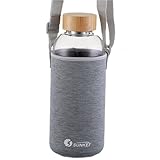 sunkey Glass Water Bottle 50 Oz Wide Mouth Large Water Bottle with Bamboo Lid Neoprene Sleeve Bpa Free