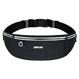 JIMKAN Slim Running Belt for Phone, Workout Fanny Pack for Women Men, Large Capacity Runner Waist Bag with 3 Pouches, No Bounce Running Pouch for Walking, Cycling, Walking, Gym (Black)