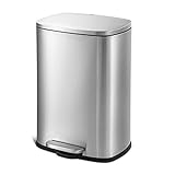 QUALIAZERO 50L/13Gal Heavy Duty Hands-Free Stainless Steel Commercial/Kitchen Step Trash Can, Fingerprint-Resistant Soft Close Lid Trashcan, Rectangle Shape
