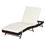 Outsunny Patio Chaise Lounge, Pool Chair with 5 Position Adjustable Backrest & Cushion, Outdoor PE Rattan Wicker Sun Tanning Seat, 28', Cream