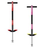 Leitee 2 Pack Pogo Stick for Kids Age 6 and Up, Suitable for 40-80 lbs, Soft Foam Jump Stick, Pogo Stick for Beginners Kids Exercise Body Balance Keep Healthy (Red and Rose Pink)