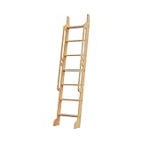 KINMADE 7 ft Rolling Library Ladder, Sturdy Wood Step and Build-in Handrail, Multi-use for Loft Stairs/Bookshelf, Red Oak (Total Length 86.7’’)