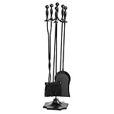 NALONE 5 Pieces Fireplace Tools Set, Heavy Duty Wrought Iron Fireplace Accessories Set with Poker, Tong, Shovel, Brush, Fire Place Tools Indoor Outdoor (Black)