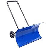 Snow Shovel with Wheels: Ohuhu Heavy Duty Metal Shovels with Adjustable Height for Snow Removal, Wheeled Snow Pusher with 30'x16' Blade Plow Efficient Snow Remove Tool for Driveway Doorway