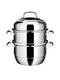 VENTION Thick-bottomed Stainless Steel Steamer Pot, 3 Tier Food Steamer for Cooking, Large Metal Steamer, Work for Electric and Gas Stove, Great for Tamale, Dumpling and Seafood, 11 IN