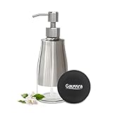 Gaussra Soap Dispenser with Non-Slip Coaster，Brushed Nickel Stainless Steel Case Glass Liner Hand Pump Dispense for Refillable Liquid for Bathroom & Kitchen (11OZ / 320ML)