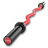 E.T.ENERGIC 47' Curl Bar Olympic EZ Bar 500-lbs Capacity Steel Barbell Suitable for 2' Barbell Plates, Black Sleeve Red Shaft