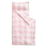 Wake In Cloud - Toddler Nap Mat with Pillow and Blanket, for Kids Boys Girls in Kindergarten Daycare Preschool Pre K, Roll Up Sleeping Bag, Pink White Gingham Buffalo Plaid, Standard Size