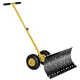 Outsunny Snow Shovel with Wheels, Snow Pusher, Cushioned Adjustable Angle Handle Snow Removal Tool, 29' Blade, 10' Wheels, Yellow