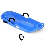 Slippery Racer Downhill Thunder Flexible Plastic Toboggan Snow Sled with Built in Brake System, Pull Rope, and Handle Grips, Blue