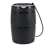 FCMP Outdoor RC45-BLK Rain Barrel (45-Gallon) - Water Rain Catcher Barrel with Flat Back for Watering Outdoor Plants, Gardens, and Landscapes, Black