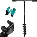 Hand Drill Auger Post Hole Digger, T Shaped 32''x 4' Garden Auger Spiral Drill Bit with Non-Slip Handle, Hand Operated Auger Drill Bit for Planting Bulb Flower Tree Seedlings Umbrella Fence Holes