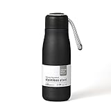 Dusgut Water Bottles with Portable Lid, BPA Free, Hydro Insulated Thermal Flask for Hot or Cold Drinks 350ml Stainless Steel Metal Reusable Water Bottle for Kids, Adults, Midnight Black